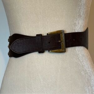Classic Brown Leather Belt with gold grommet detail